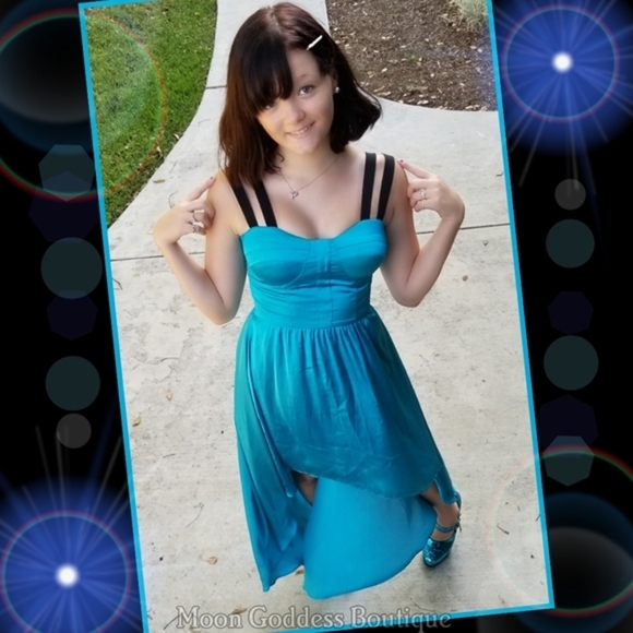 GUESS Party Dress – High-Low Silky Blue & Black, Strappy Open Back – Size S/2 - Picture 10 of 16